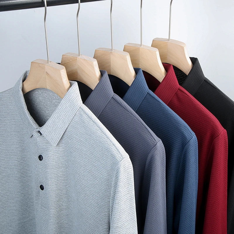Men's Business Casual Polo Long Sleeve T-shirt Summer Comfortable Top
