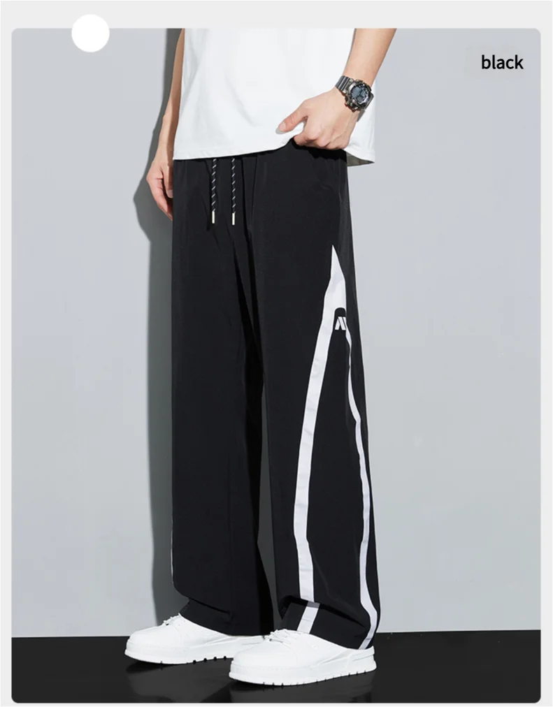 2025 Summer Ice Silk Casual Pants Boys Casual Peplum Pants Handsome Straight Colorblocking Sports Pants