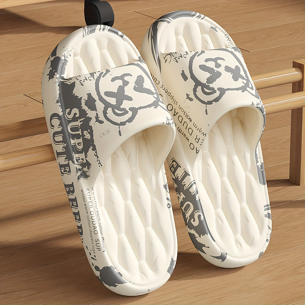 Men'S Black Cartoon Print EVA Slides - Comfortable, Soft Sole, Open-Toe Design for Indoor & Outdoor Use, Durable & Stylish Beach Sandals
