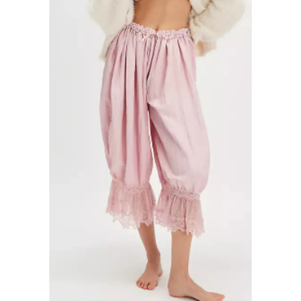 Women'S Y2K Loose Fit Bloomers Cropped Pants Drawstring High Waist Floral Lace Patchwork Calf-Length Lantern Trousers