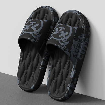 Men'S Black Cartoon Print EVA Slides - Comfortable, Soft Sole, Open-Toe Design for Indoor & Outdoor Use, Durable & Stylish Beach Sandals