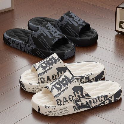 Men'S Black Cartoon Print EVA Slides - Comfortable, Soft Sole, Open-Toe Design for Indoor & Outdoor Use, Durable & Stylish Beach Sandals