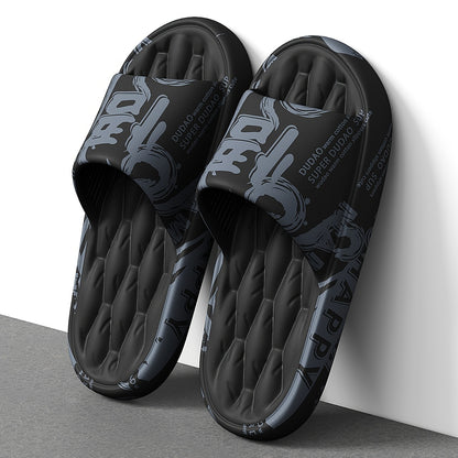 Men'S Black Cartoon Print EVA Slides - Comfortable, Soft Sole, Open-Toe Design for Indoor & Outdoor Use, Durable & Stylish Beach Sandals