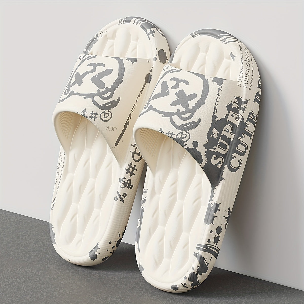 Men'S Black Cartoon Print EVA Slides - Comfortable, Soft Sole, Open-Toe Design for Indoor & Outdoor Use, Durable & Stylish Beach Sandals