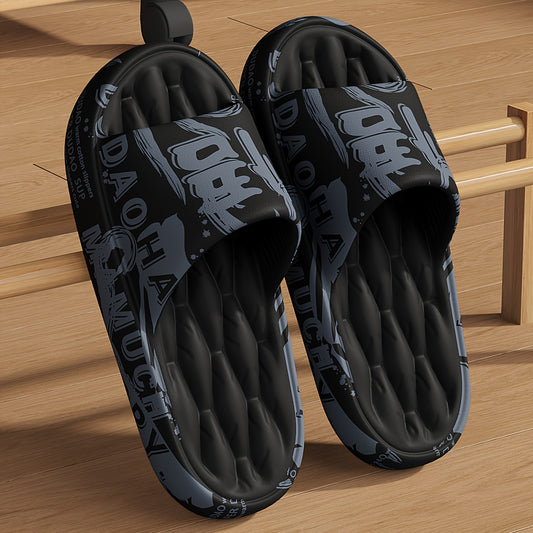 Men'S Black Cartoon Print EVA Slides - Comfortable, Soft Sole, Open-Toe Design for Indoor & Outdoor Use, Durable & Stylish Beach Sandals
