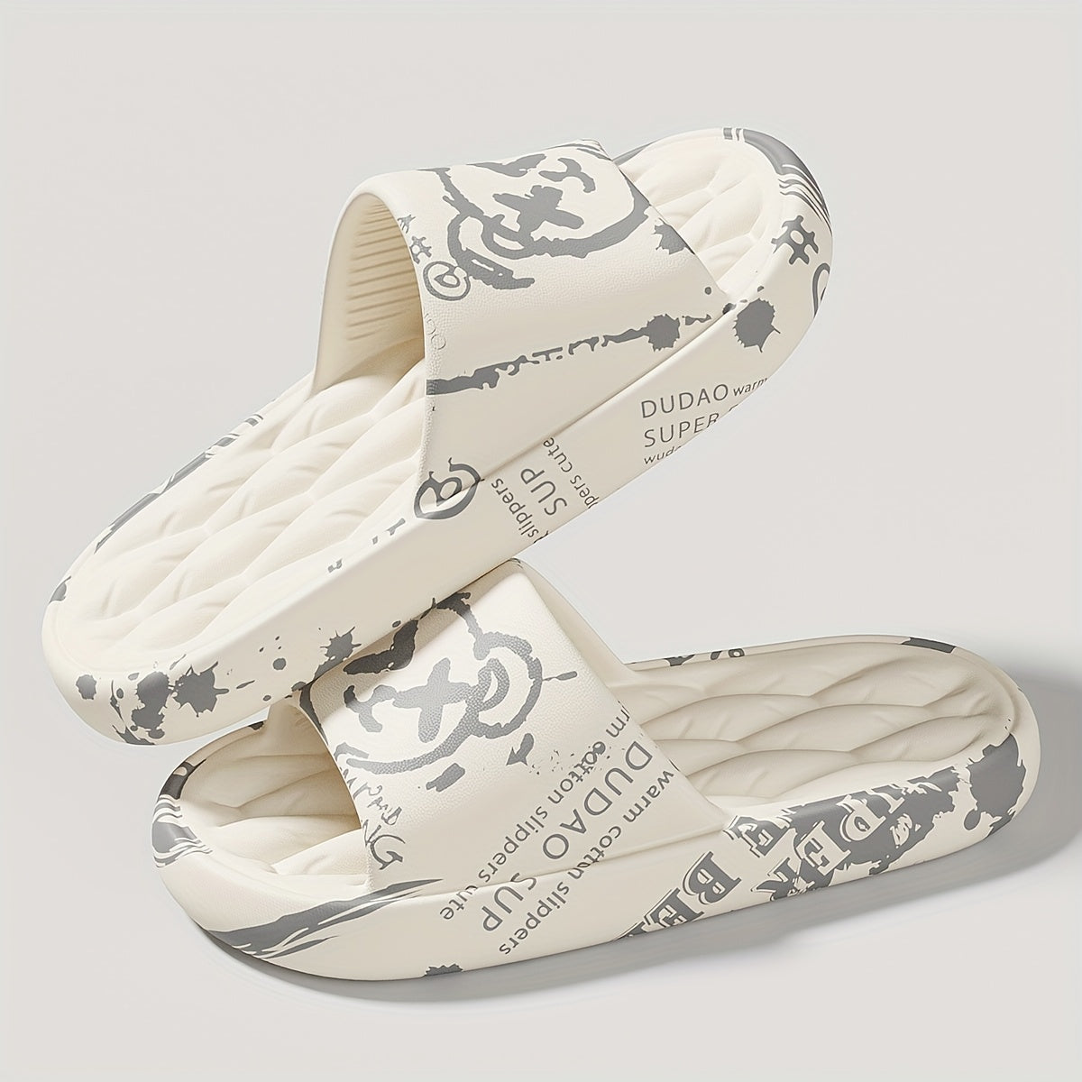 Men'S Black Cartoon Print EVA Slides - Comfortable, Soft Sole, Open-Toe Design for Indoor & Outdoor Use, Durable & Stylish Beach Sandals