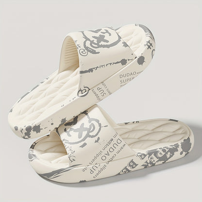Men'S Black Cartoon Print EVA Slides - Comfortable, Soft Sole, Open-Toe Design for Indoor & Outdoor Use, Durable & Stylish Beach Sandals