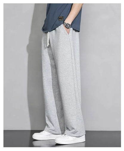 Men's Grey Loose-fit Straight-leg Casual Pants Summer Lightweight Draped Wide-leg Sweatpants For Men Comfortable Long Pants