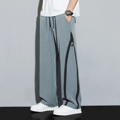 2025 Summer Ice Silk Casual Pants Boys Casual Peplum Pants Handsome Straight Colorblocking Sports Pants