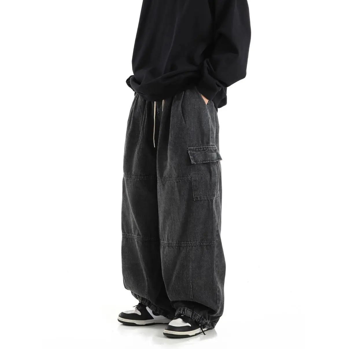 Y2k Black Baggy Cargo Jeans Trousers Men Streetwear Casual Hippie Jogging Wide leg Oversize Old Money Vintage Denim Pants