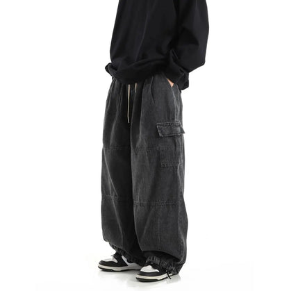 Y2k Black Baggy Cargo Jeans Trousers Men Streetwear Casual Hippie Jogging Wide leg Oversize Old Money Vintage Denim Pants
