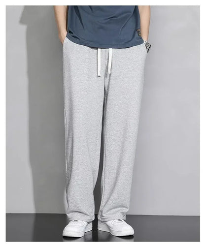 Men's Grey Loose-fit Straight-leg Casual Pants Summer Lightweight Draped Wide-leg Sweatpants For Men Comfortable Long Pants