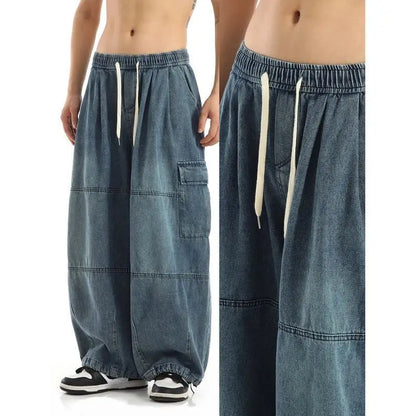 Y2k Black Baggy Cargo Jeans Trousers Men Streetwear Casual Hippie Jogging Wide leg Oversize Old Money Vintage Denim Pants