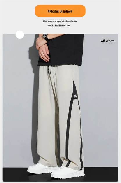 2025 Summer Ice Silk Casual Pants Boys Casual Peplum Pants Handsome Straight Colorblocking Sports Pants