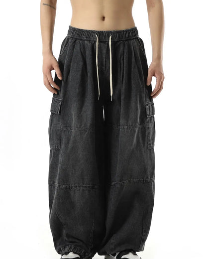Y2k Black Baggy Cargo Jeans Trousers Men Streetwear Casual Hippie Jogging Wide leg Oversize Old Money Vintage Denim Pants