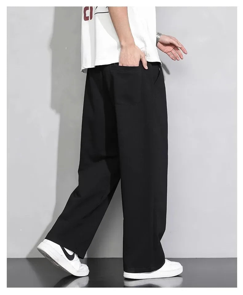 Men's Grey Loose-fit Straight-leg Casual Pants Summer Lightweight Draped Wide-leg Sweatpants For Men Comfortable Long Pants