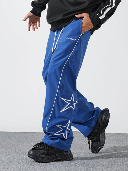 Larbulse Men Contrast Trim Trouser Fashion Casual Pants Solid Color Breathable Loose Straight Drawstring Pants Streetwear