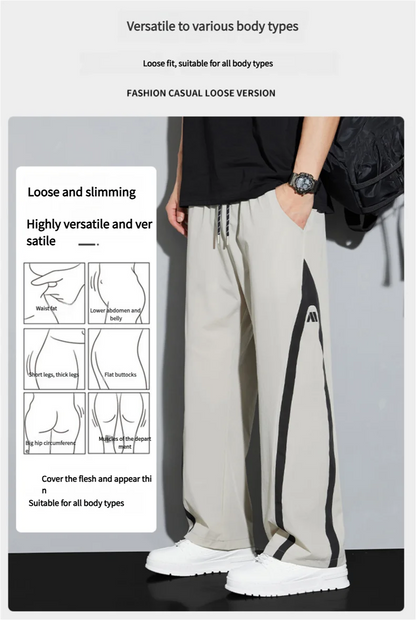 2025 Summer Ice Silk Casual Pants Boys Casual Peplum Pants Handsome Straight Colorblocking Sports Pants