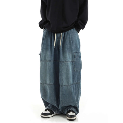 Y2k Black Baggy Cargo Jeans Trousers Men Streetwear Casual Hippie Jogging Wide leg Oversize Old Money Vintage Denim Pants