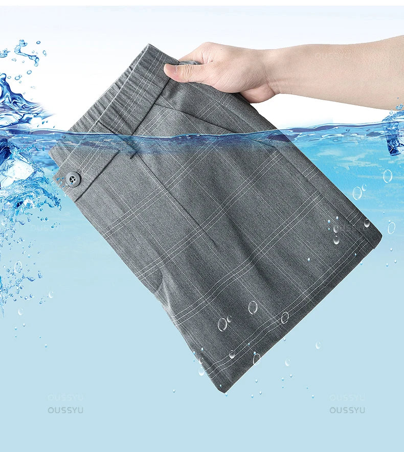 Summer High-Quality Classics Plaid Work Stretch Thin Pants Men Business Fashion Grey Black Party Casual Formal Trousers Male 38