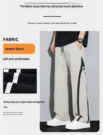 2025 Summer Ice Silk Casual Pants Boys Casual Peplum Pants Handsome Straight Colorblocking Sports Pants