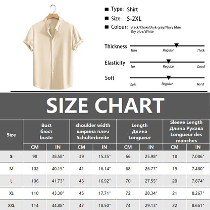 Youth Casual Beach Short Sleeve Shirts Solid Color Loose Casual Breathable Shirt Lightweight Streetwear Male Button Tops
