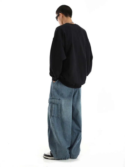 Y2k Black Baggy Cargo Jeans Trousers Men Streetwear Casual Hippie Jogging Wide leg Oversize Old Money Vintage Denim Pants