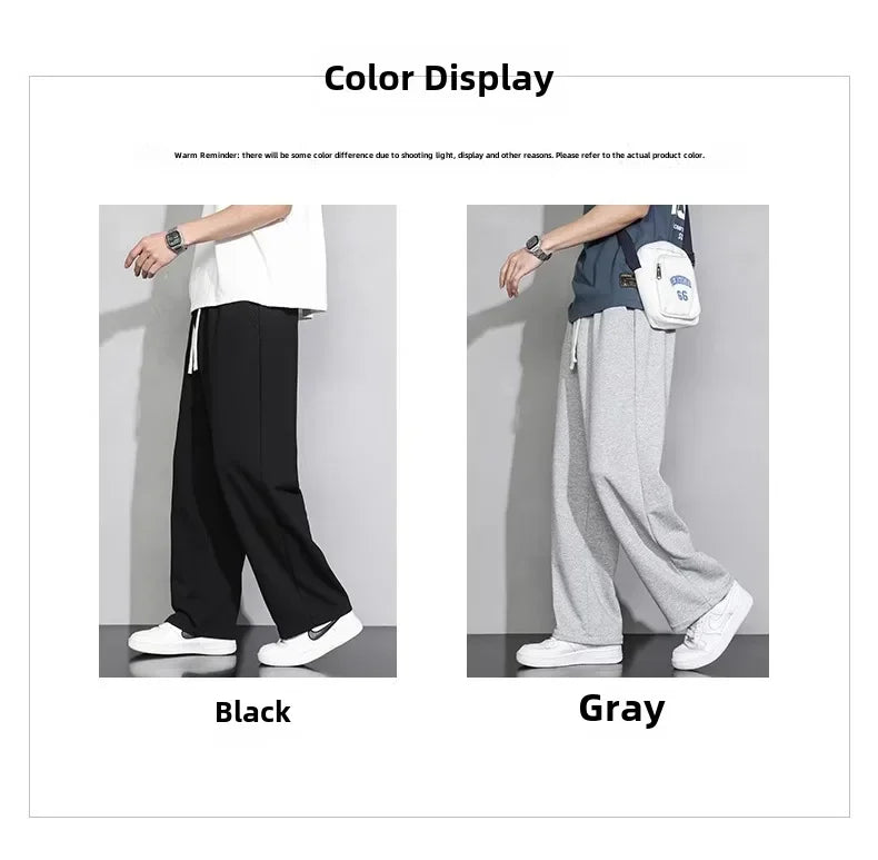 Men's Grey Loose-fit Straight-leg Casual Pants Summer Lightweight Draped Wide-leg Sweatpants For Men Comfortable Long Pants