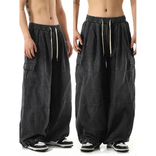 Y2k Black Baggy Cargo Jeans Trousers Men Streetwear Casual Hippie Jogging Wide leg Oversize Old Money Vintage Denim Pants