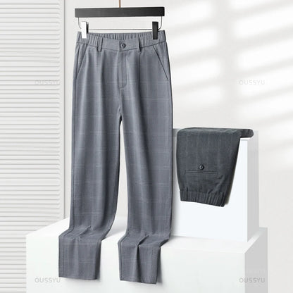 Summer High-Quality Classics Plaid Work Stretch Thin Pants Men Business Fashion Grey Black Party Casual Formal Trousers Male 38