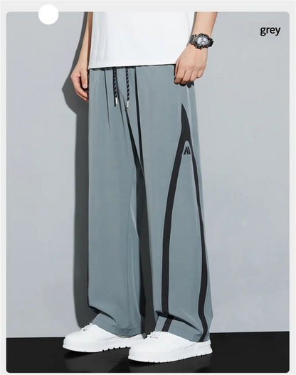 2025 Summer Ice Silk Casual Pants Boys Casual Peplum Pants Handsome Straight Colorblocking Sports Pants