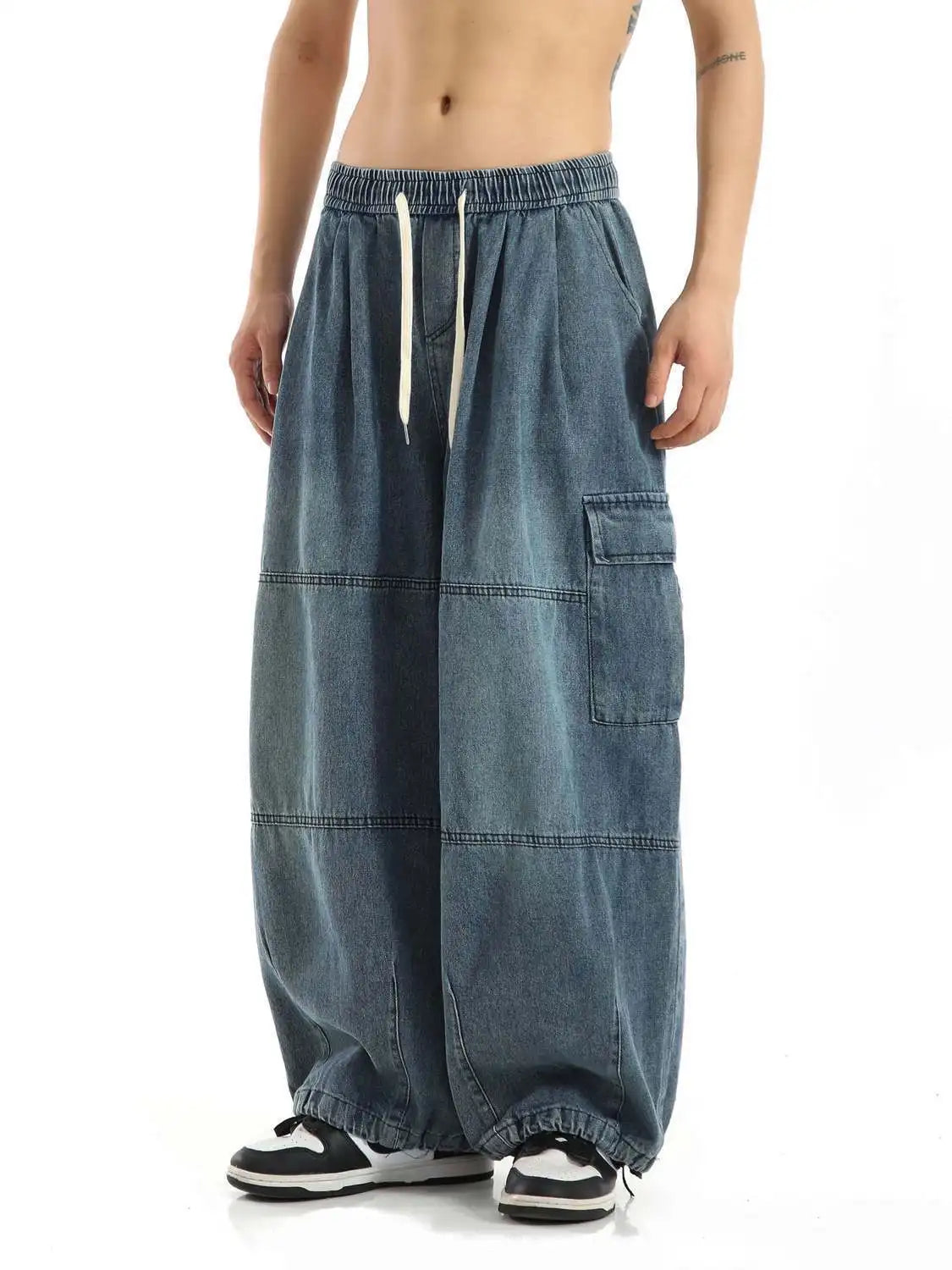 Y2k Black Baggy Cargo Jeans Trousers Men Streetwear Casual Hippie Jogging Wide leg Oversize Old Money Vintage Denim Pants