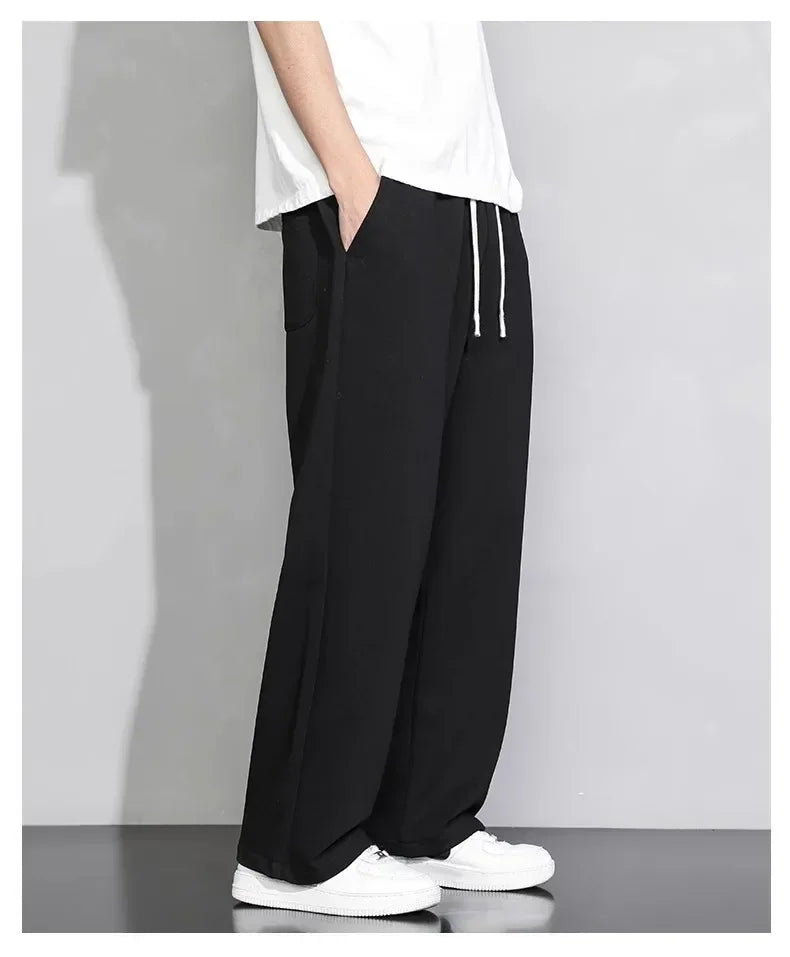Men's Grey Loose-fit Straight-leg Casual Pants Summer Lightweight Draped Wide-leg Sweatpants For Men Comfortable Long Pants