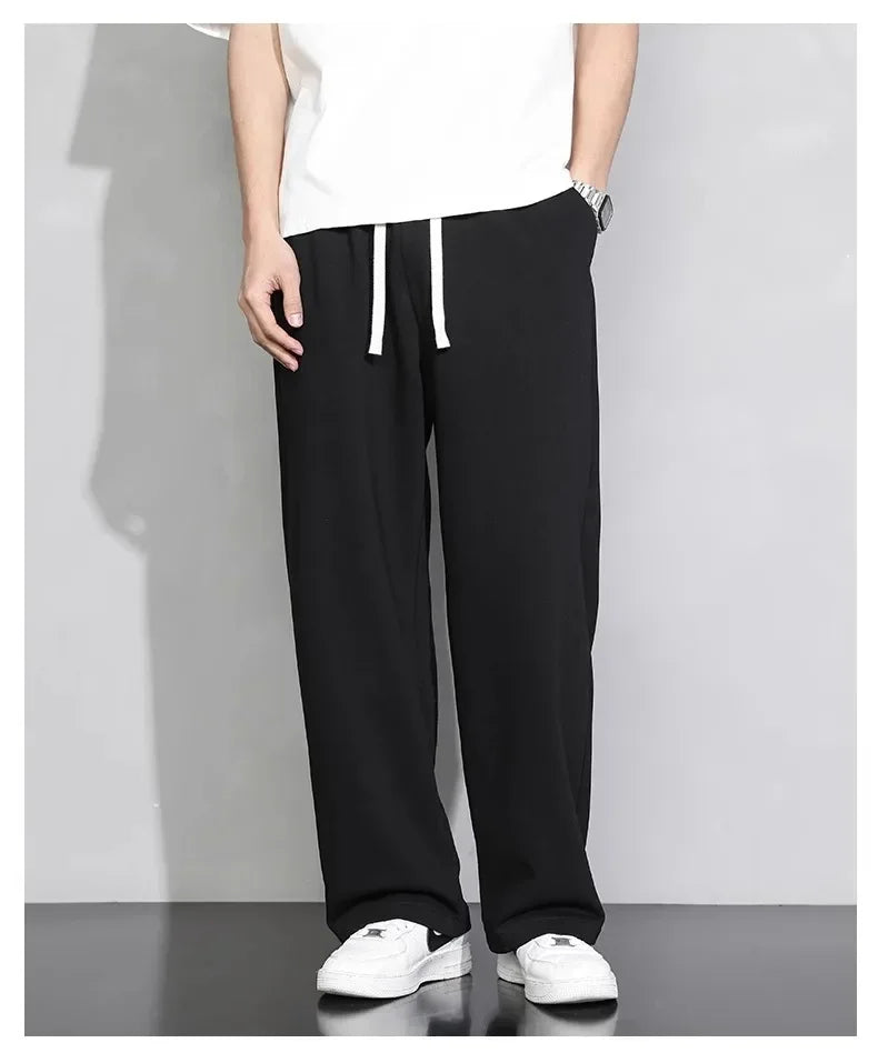 Men's Grey Loose-fit Straight-leg Casual Pants Summer Lightweight Draped Wide-leg Sweatpants For Men Comfortable Long Pants