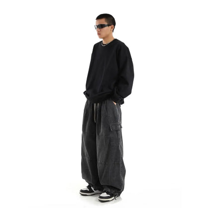 Y2k Black Baggy Cargo Jeans Trousers Men Streetwear Casual Hippie Jogging Wide leg Oversize Old Money Vintage Denim Pants