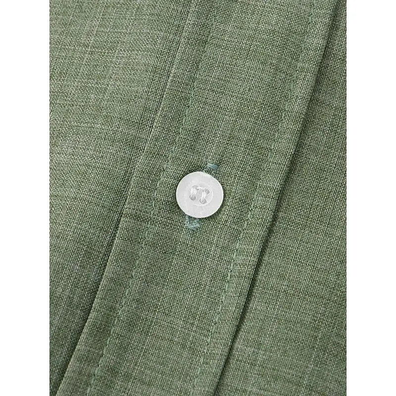 Men's tops linen 100% hot sale linen shirt half cardigan button stand collar solid color shirt linen European size