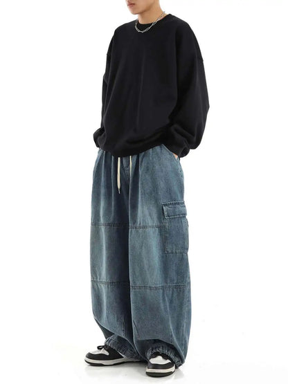 Y2k Black Baggy Cargo Jeans Trousers Men Streetwear Casual Hippie Jogging Wide leg Oversize Old Money Vintage Denim Pants