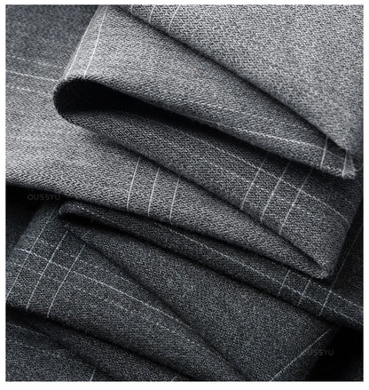 Summer High-Quality Classics Plaid Work Stretch Thin Pants Men Business Fashion Grey Black Party Casual Formal Trousers Male 38