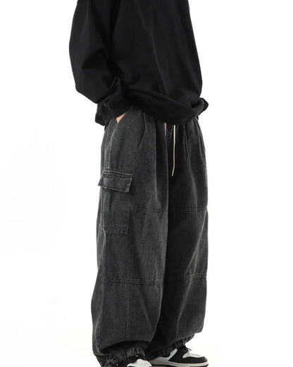 Y2k Black Baggy Cargo Jeans Trousers Men Streetwear Casual Hippie Jogging Wide leg Oversize Old Money Vintage Denim Pants