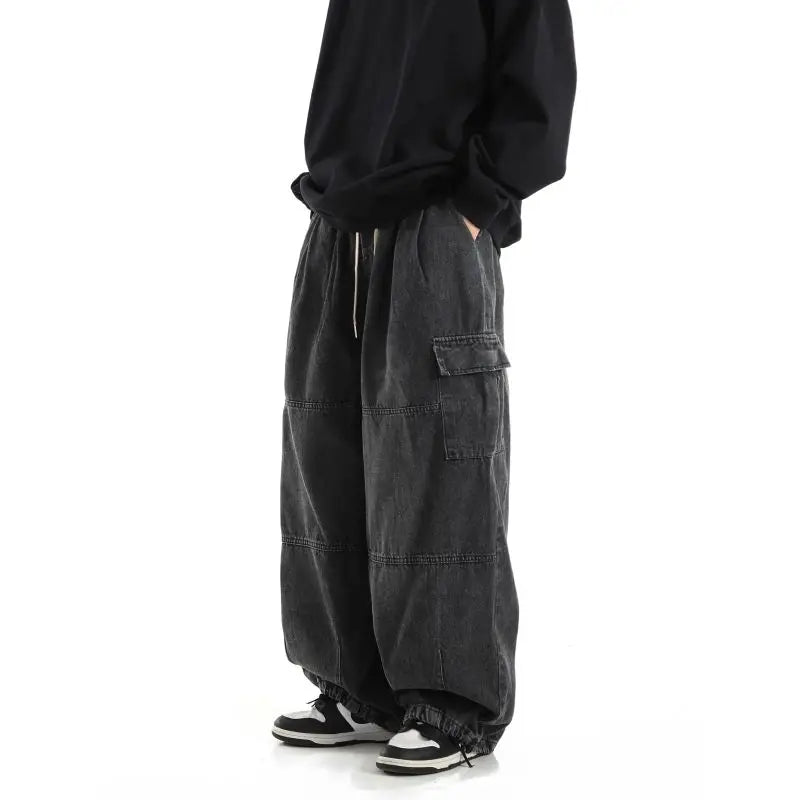 Y2k Black Baggy Cargo Jeans Trousers Men Streetwear Casual Hippie Jogging Wide leg Oversize Old Money Vintage Denim Pants