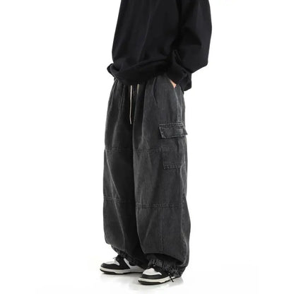 Y2k Black Baggy Cargo Jeans Trousers Men Streetwear Casual Hippie Jogging Wide leg Oversize Old Money Vintage Denim Pants