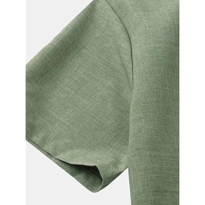 Men's tops linen 100% hot sale linen shirt half cardigan button stand collar solid color shirt linen European size