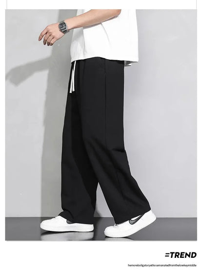 Men's Grey Loose-fit Straight-leg Casual Pants Summer Lightweight Draped Wide-leg Sweatpants For Men Comfortable Long Pants