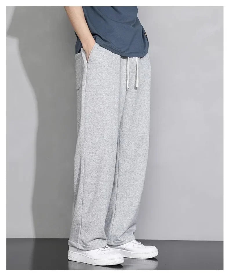 Men's Grey Loose-fit Straight-leg Casual Pants Summer Lightweight Draped Wide-leg Sweatpants For Men Comfortable Long Pants