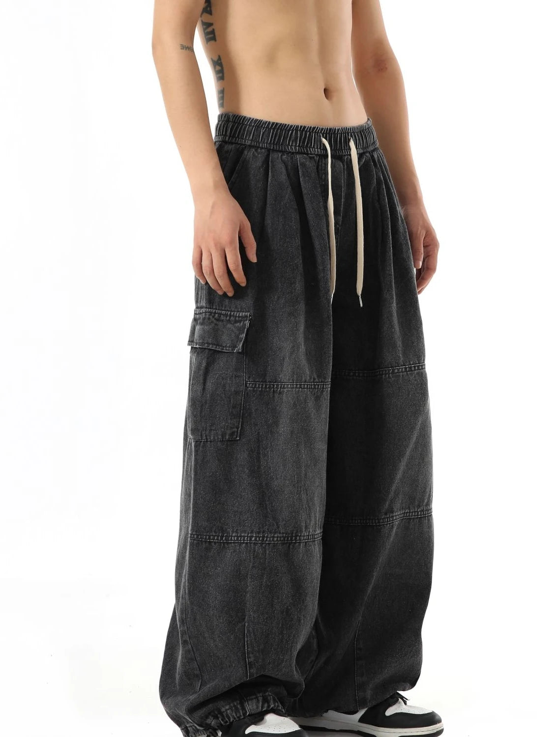 Y2k Black Baggy Cargo Jeans Trousers Men Streetwear Casual Hippie Jogging Wide leg Oversize Old Money Vintage Denim Pants