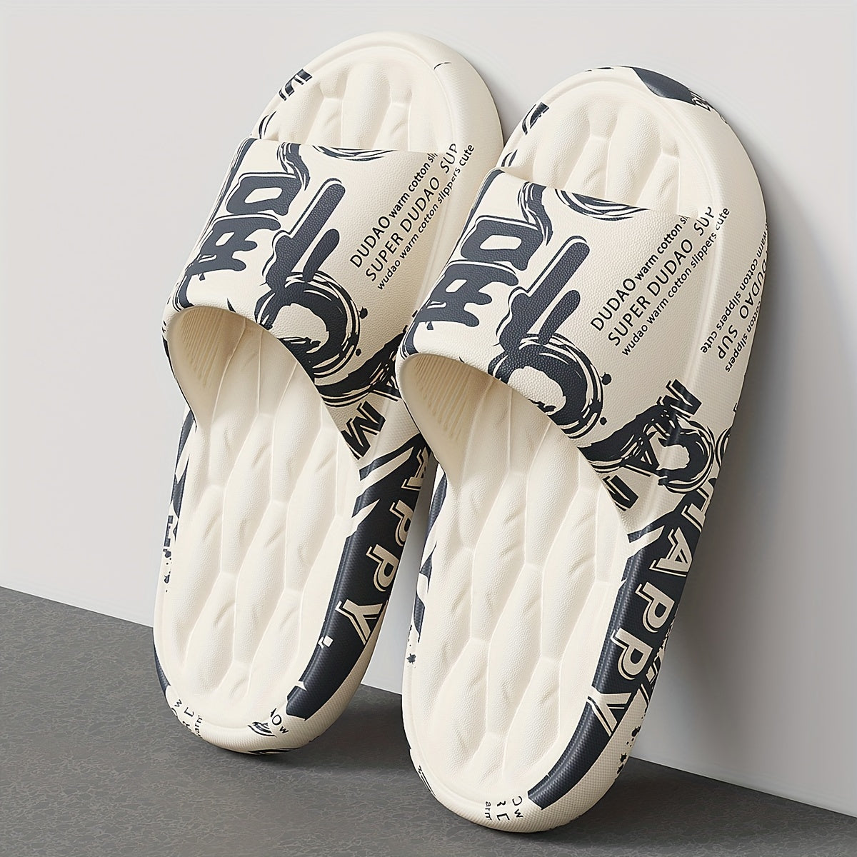 Men'S Black Cartoon Print EVA Slides - Comfortable, Soft Sole, Open-Toe Design for Indoor & Outdoor Use, Durable & Stylish Beach Sandals