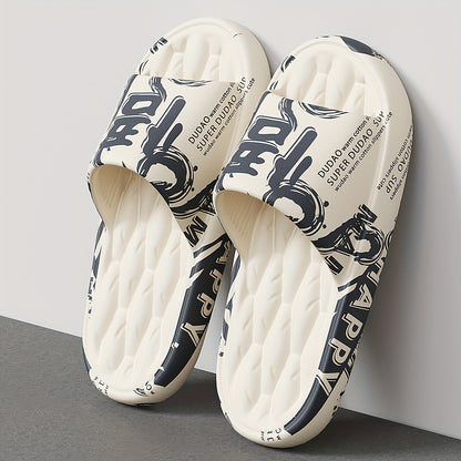 Men'S Black Cartoon Print EVA Slides - Comfortable, Soft Sole, Open-Toe Design for Indoor & Outdoor Use, Durable & Stylish Beach Sandals