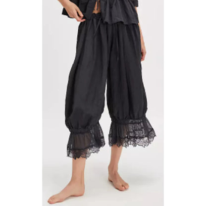 Women'S Y2K Loose Fit Bloomers Cropped Pants Drawstring High Waist Floral Lace Patchwork Calf-Length Lantern Trousers
